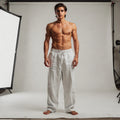 Lightweight casual trousers in a relaxed fit, featuring a soft fabric and view showcasing the neutral gray color