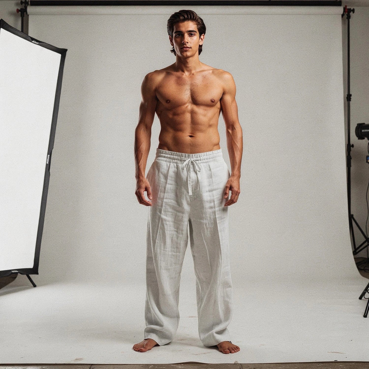 Lightweight casual trousers in a relaxed fit, featuring a soft fabric and view showcasing the neutral gray color
