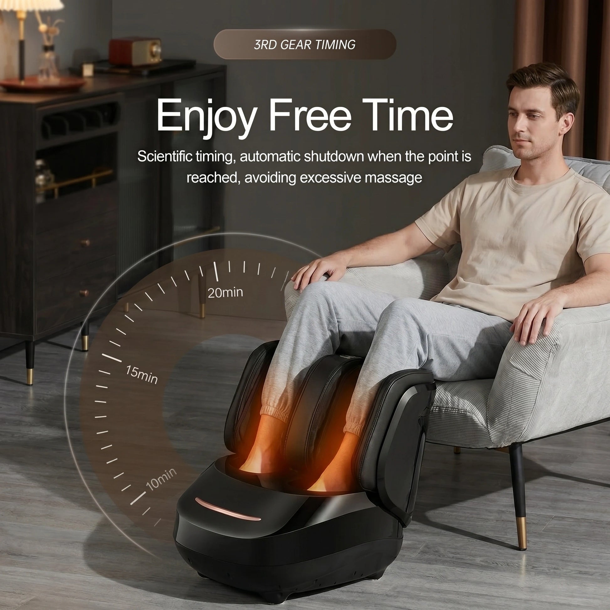 Back view of the Soothing Heated Electric Foot Massager Machine showing its sleek design, soft fabric texture, and ergonomic construction for enhanced comfort.