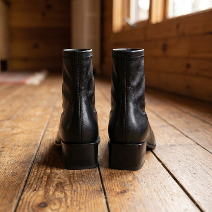 Close up view of the Womens Vintage Ankle Boots showing intricate stitching and rich fabric texture, perfect for elevating autumn and winter outfits.