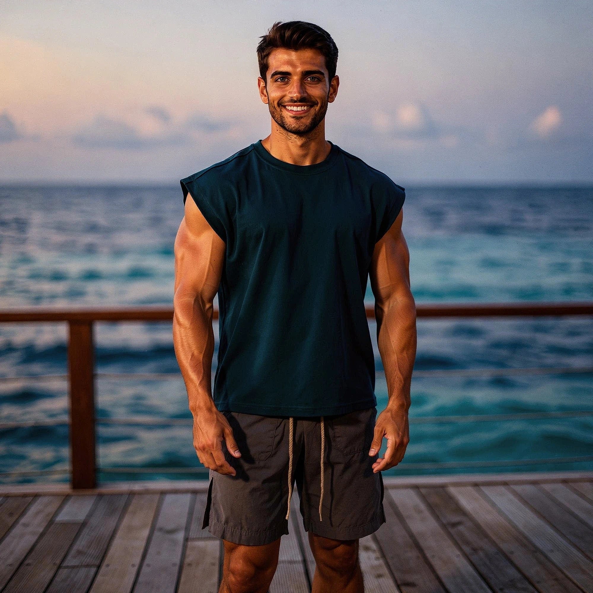View of a sleek, comfortable summer tank top in light gray, featuring a soft fabric and a relaxed fit