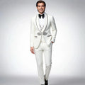 Elegant slim fit tuxedo suit set in black, featuring a single button jacket and matching trousers, view