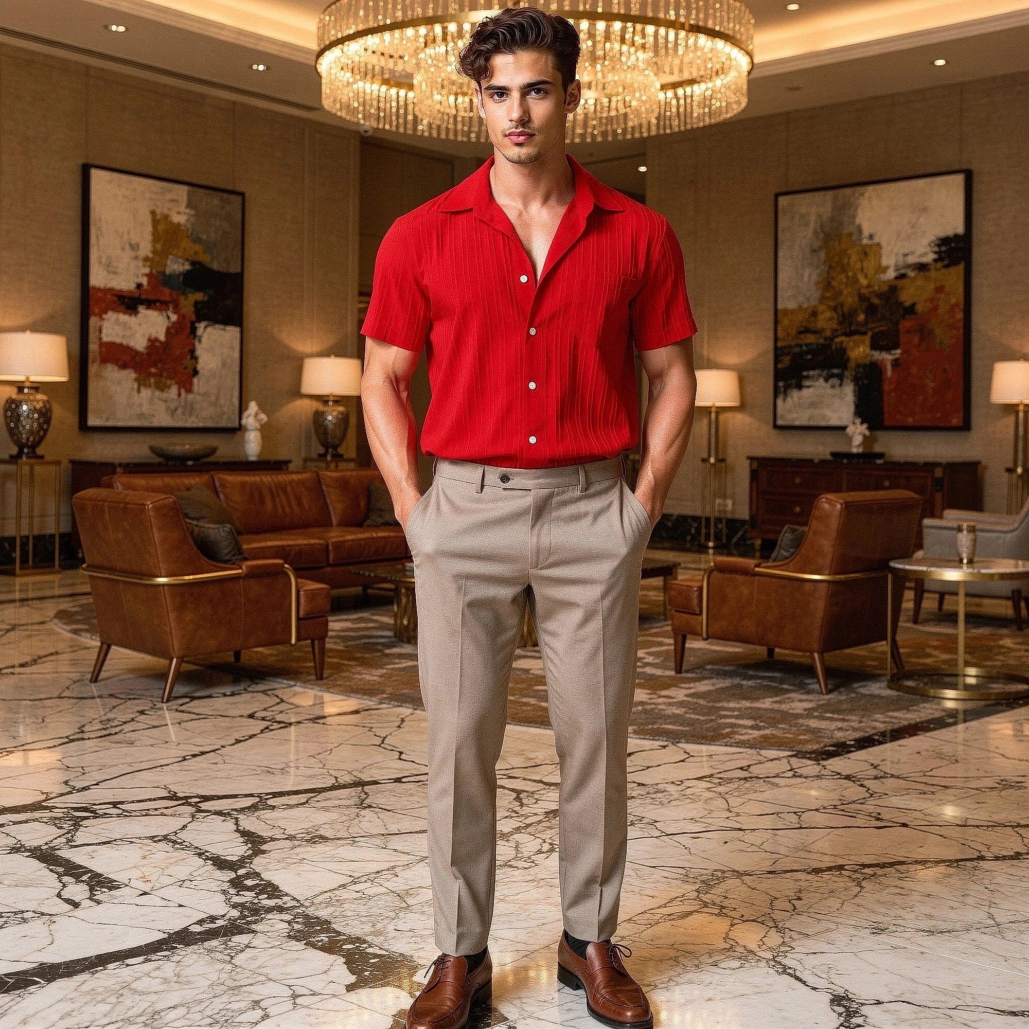 Light blue linen shirt with a relaxed fit, featuring a collar and button up , view showcasing fabric texture