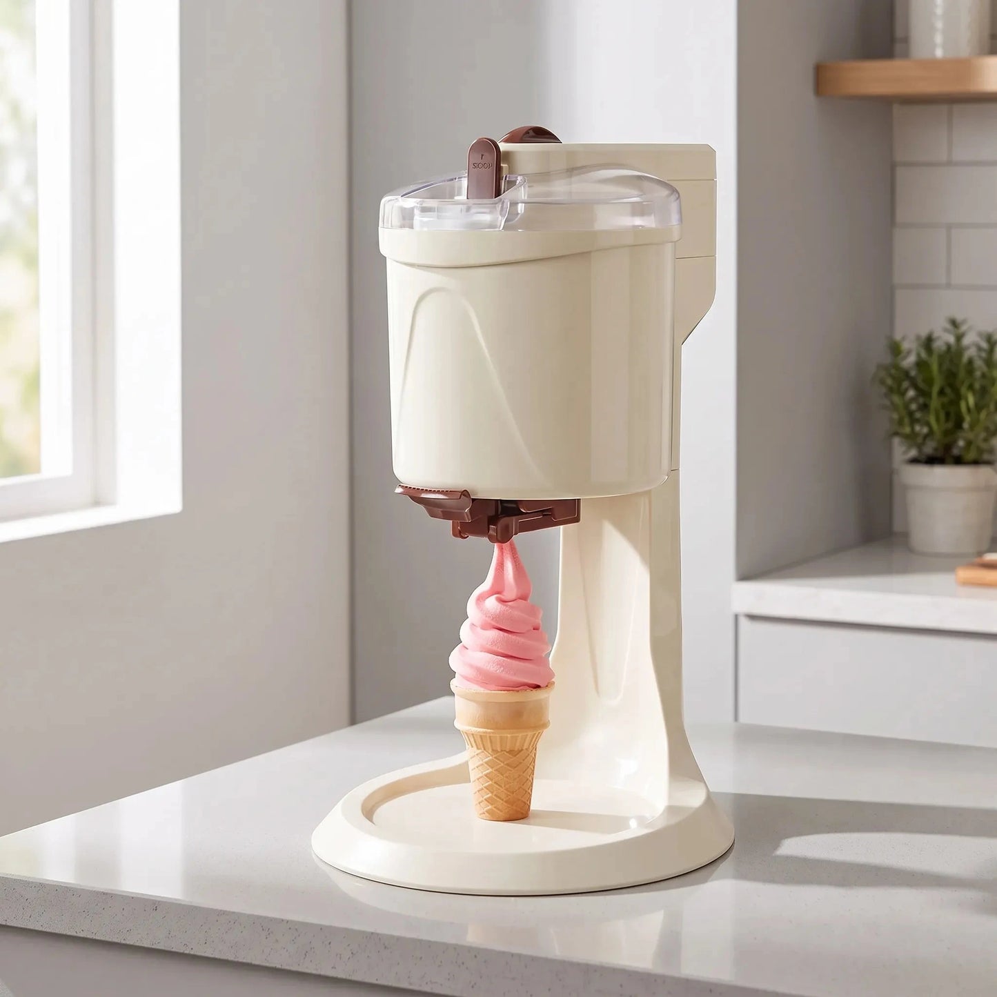 A sleek view of the compact ice cream maker showcasing its smooth lines and user friendly control panel