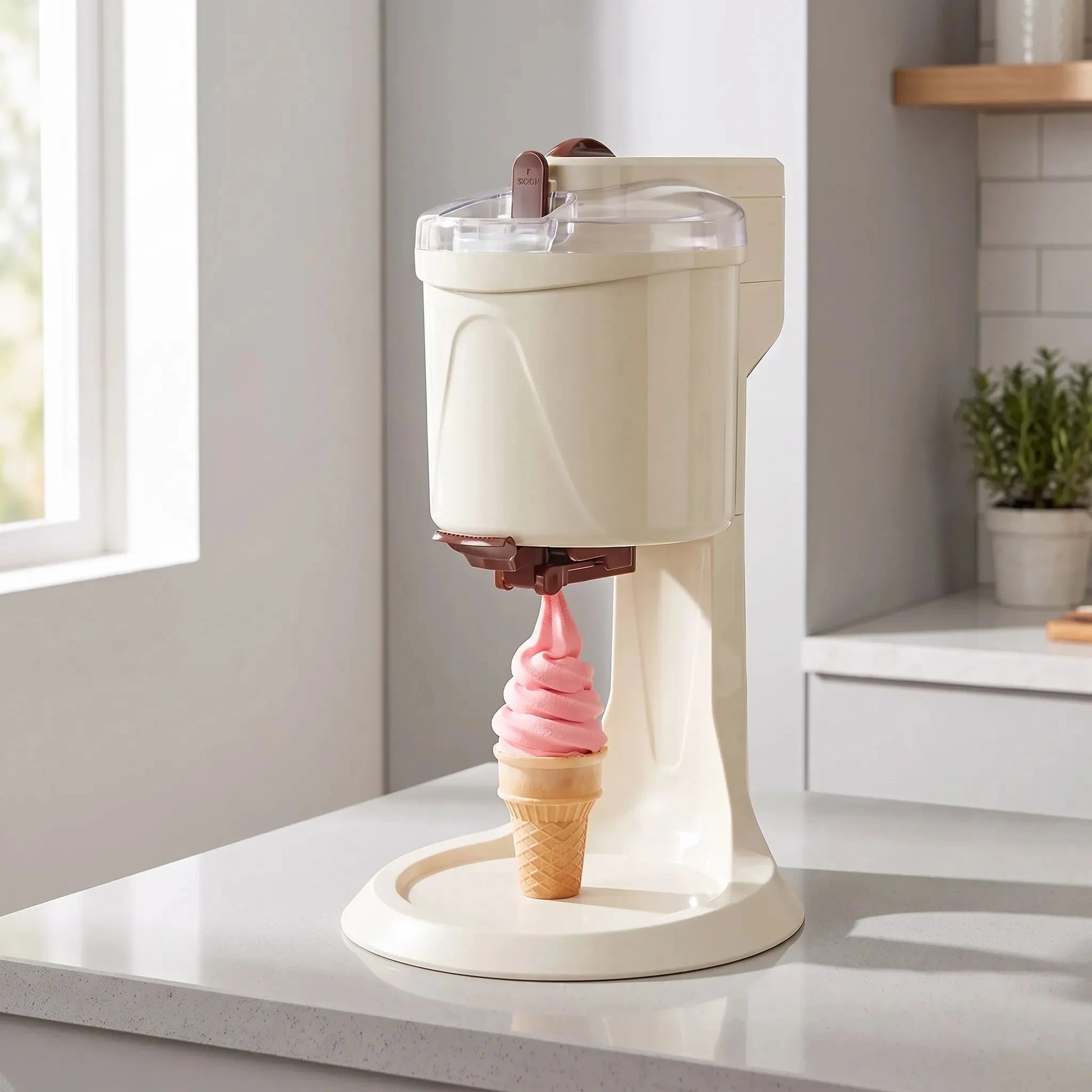 A sleek view of the compact ice cream maker showcasing its smooth lines and user friendly control panel