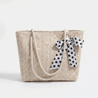 WovenWhimsy Vibrant Floral Straw Shoulder Bag Beach