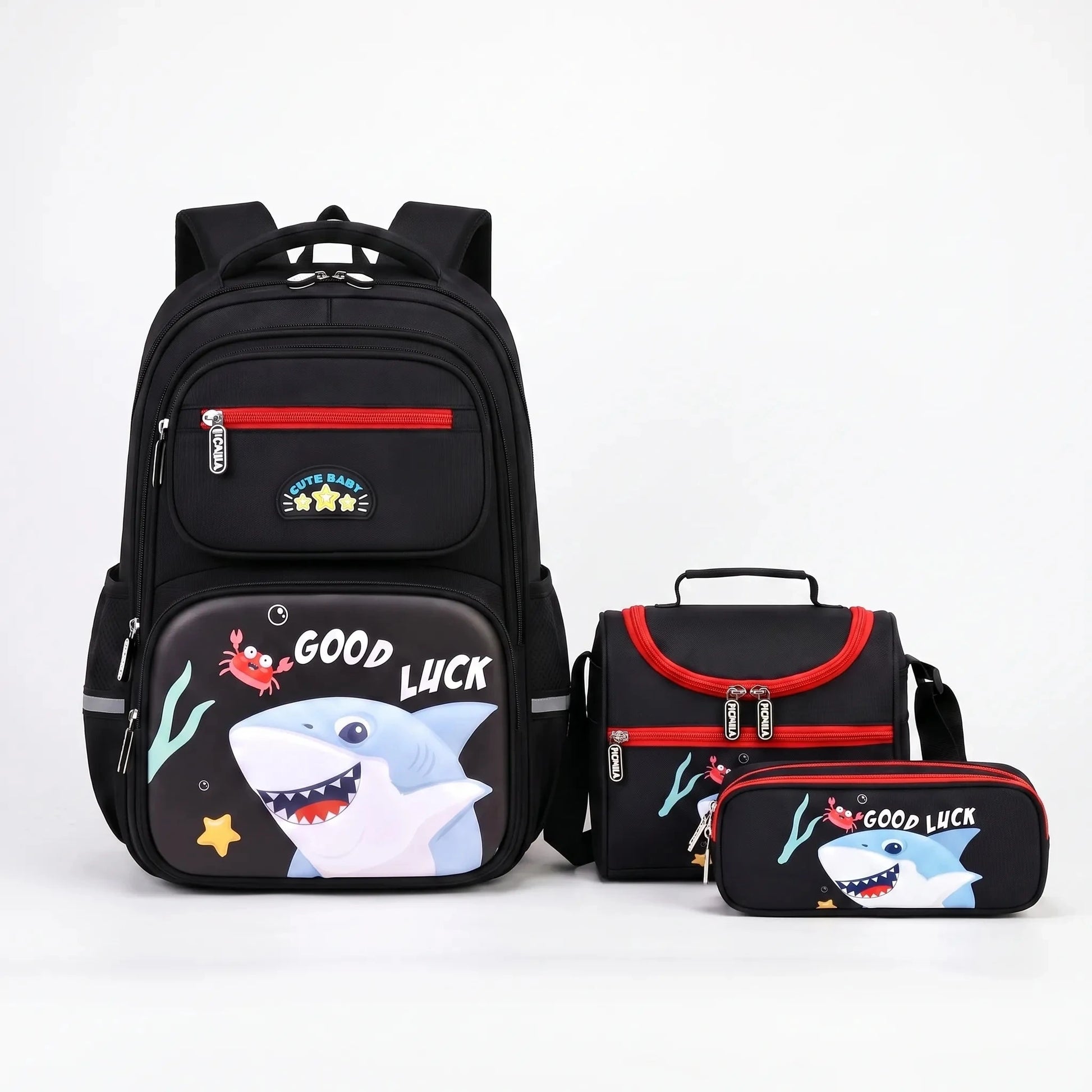 View of a stylish oxford school backpack set in navy blue, featuring adjustable straps and a spacious compartment