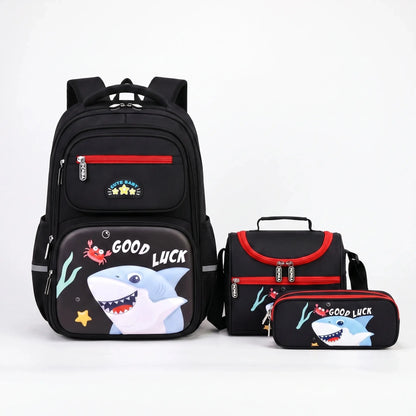 View of a stylish oxford school backpack set in navy blue, featuring adjustable straps and a spacious compartment