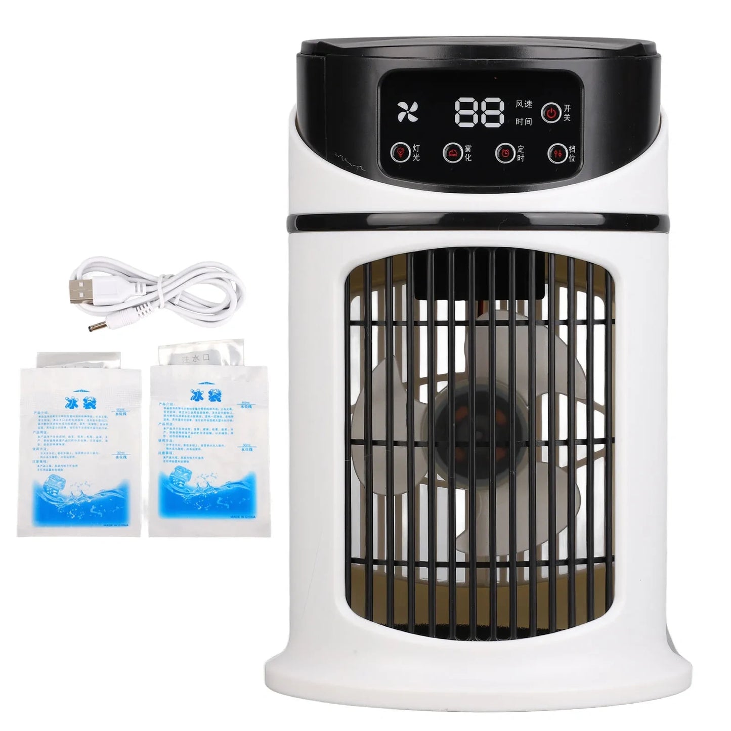 View of a compact multifunction portable air conditioner featuring a sleek design, control panel, and air vents