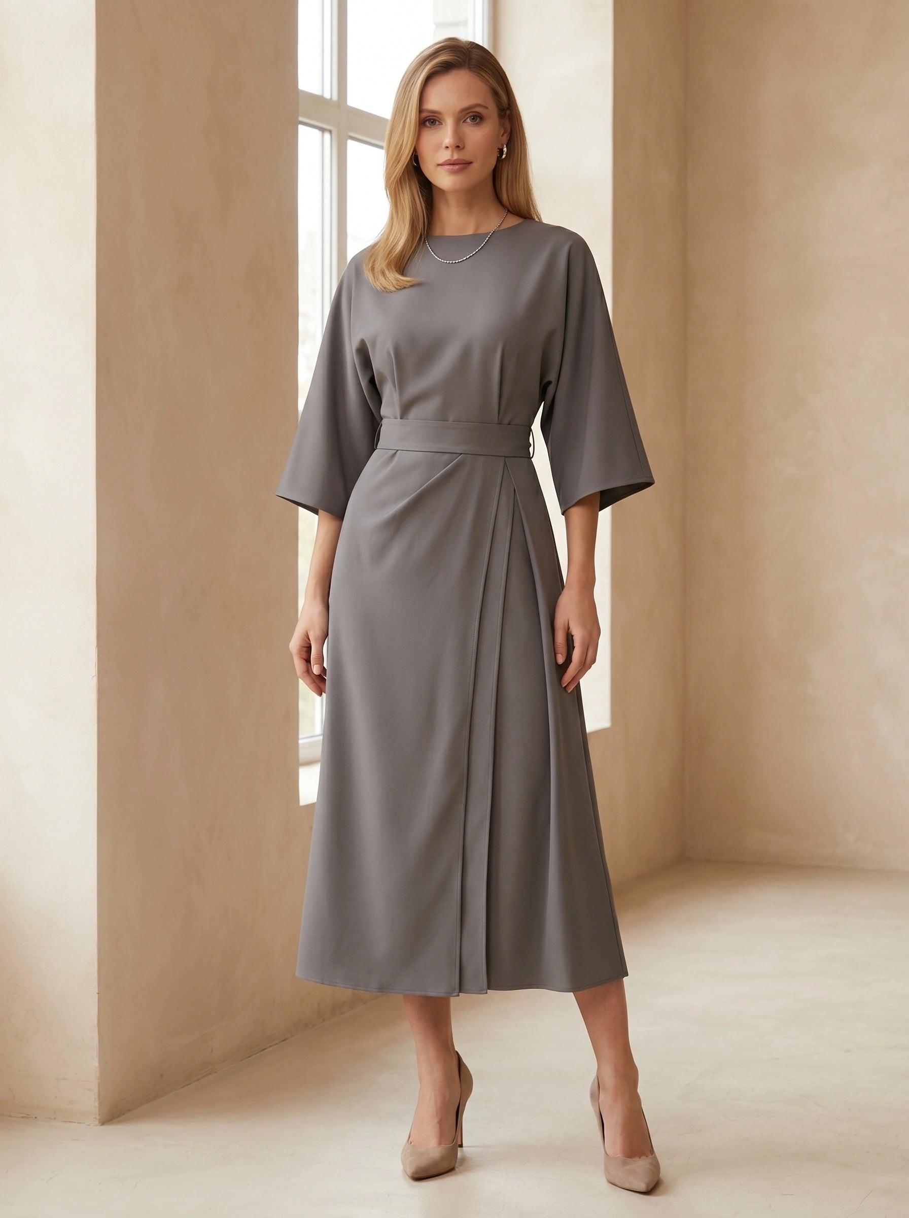 Hazel Womens Elegant Dramatic Midi Dress