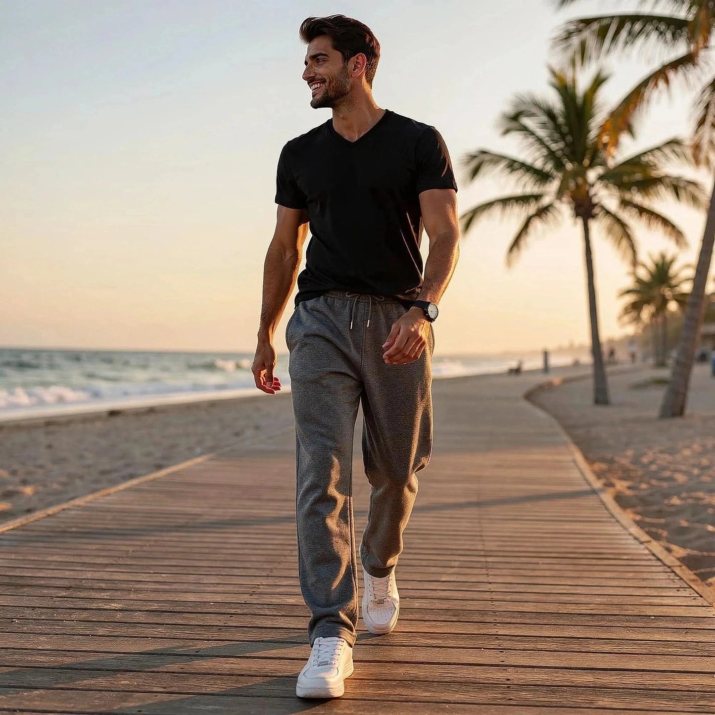 Light beige relaxed casual pants with a comfortable fit, featuring a view that showcases the waistband and pockets