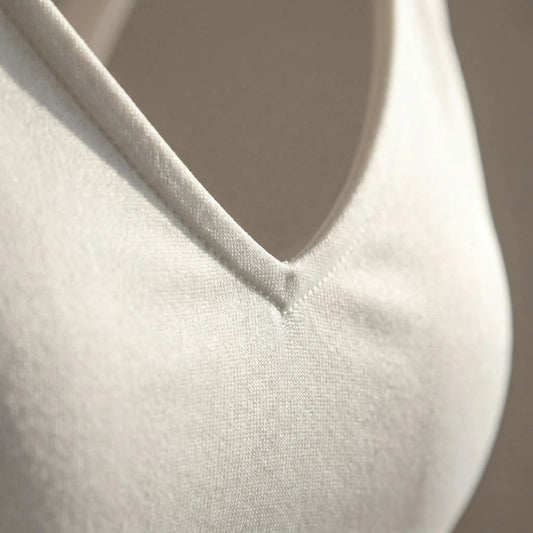 View of a chic supportive cropped top in soft fabric, featuring a stylish design and comfortable fit