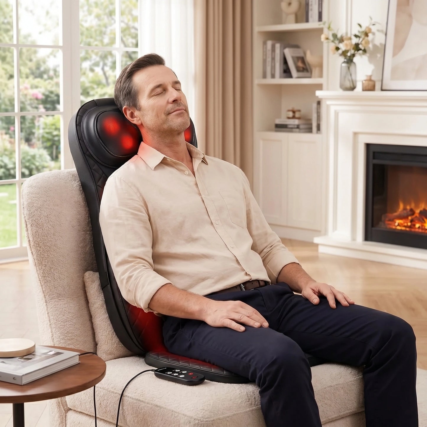 Back view of the Soothing Versatile Massage Cushion showing its sleek design and durable construction, showing the premium materials used for ultimate comfort.