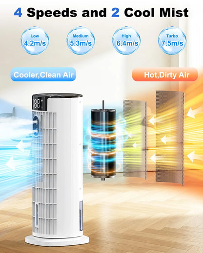 View highlighting the control panel of a versatile air cooler, showcasing user friendly buttons and a remote control