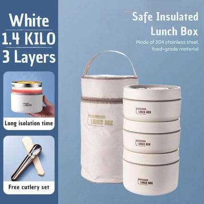 View of a chic insulated meal container set featuring a sleek design, vibrant colors, and easy to carry handles