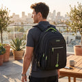 Close up view of the Men's Waterproof School Backpack showing its durable Oxford fabric, precise stitching, and sleek design, perfect for urban commuters.