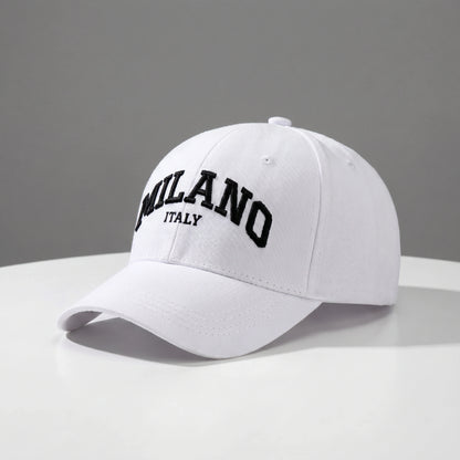 Close up view of the embroidered design and durable fabric of the adjustable baseball cap, showing its quality craftsmanship against a neutral background.