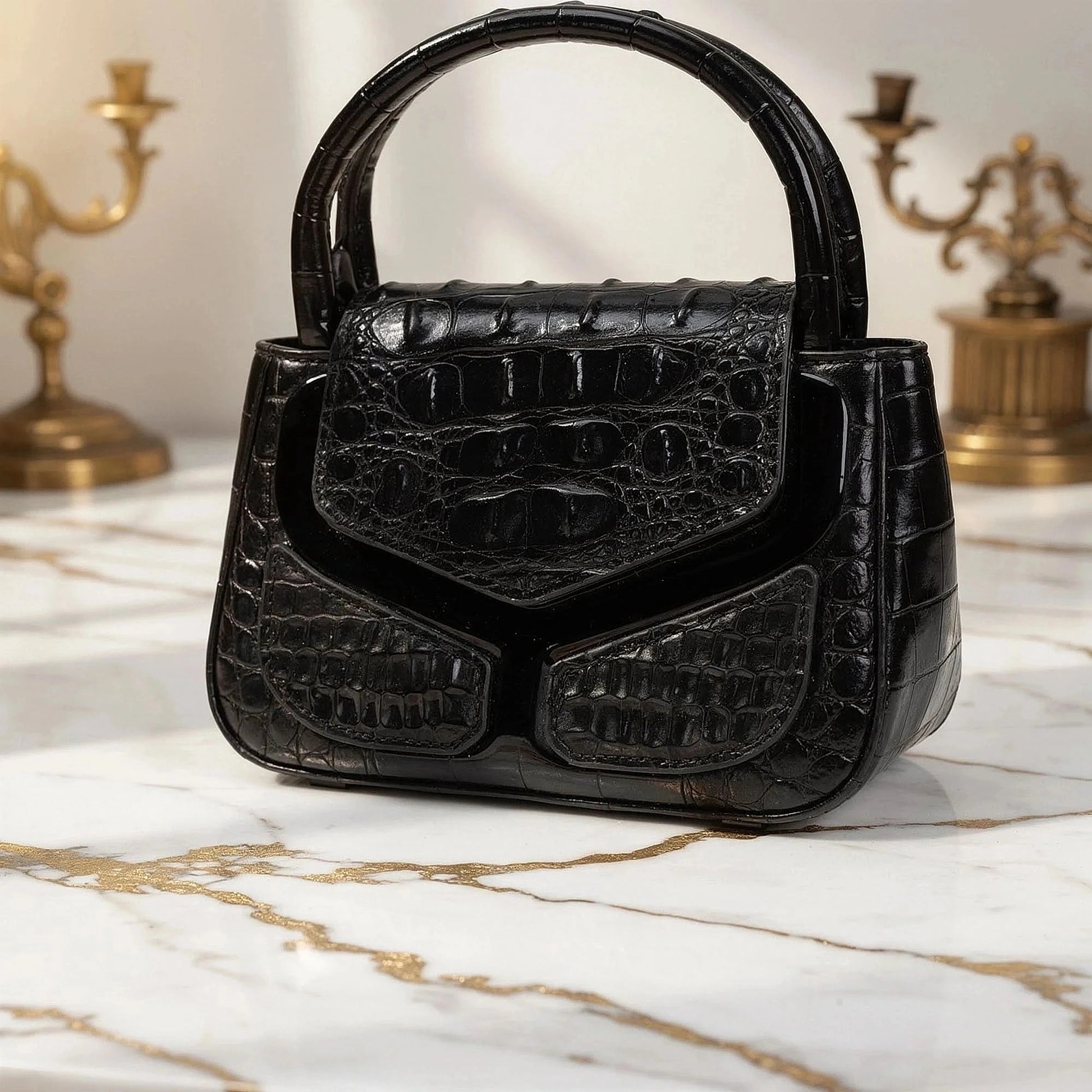 Large capacity shoulder bag in textured black leather, featuring a sleek design and detailed stitching, view