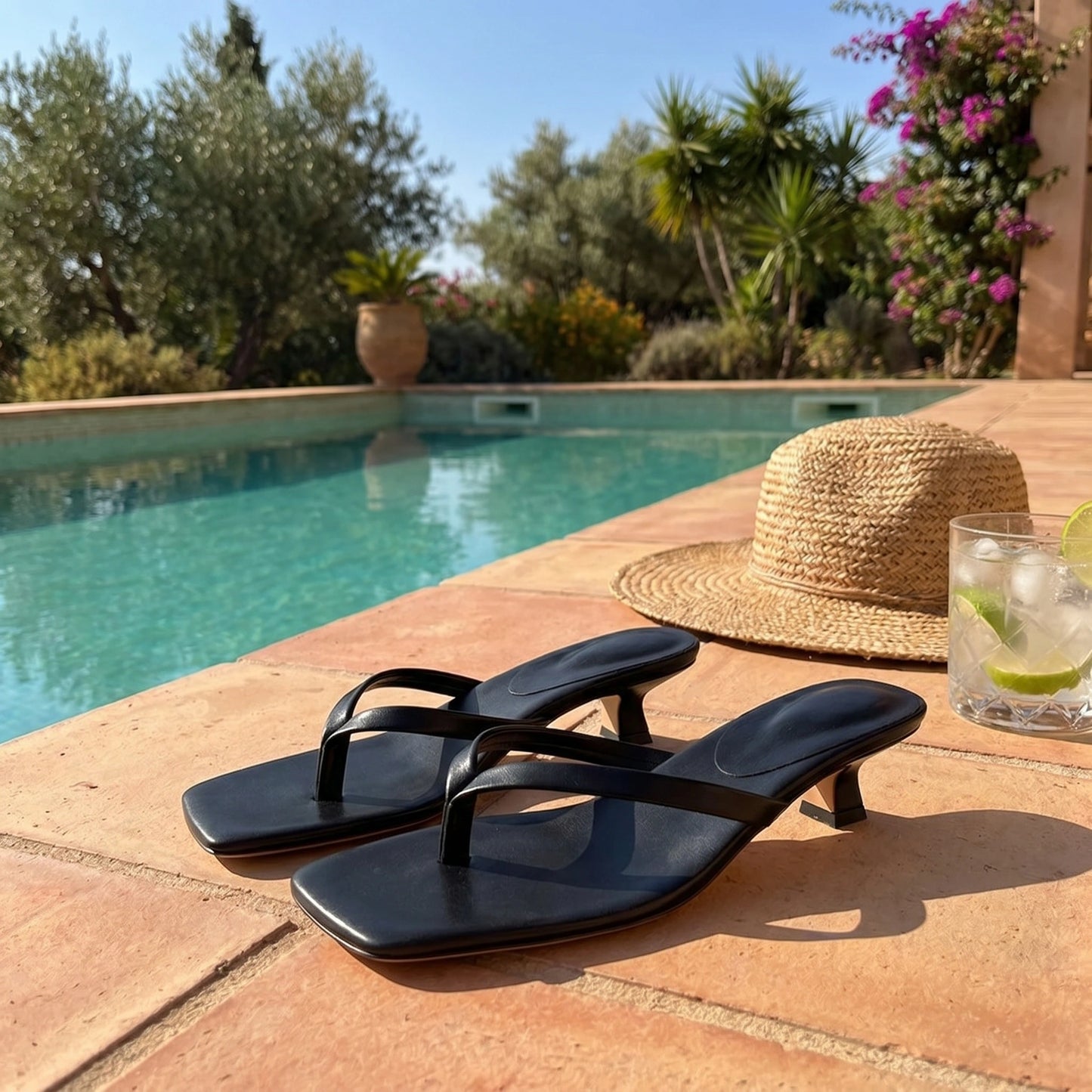 Close up view of the Womens Comfortable Summer Slides showing the soft fabric, intricate stitching, and design details perfect for summer wear.
