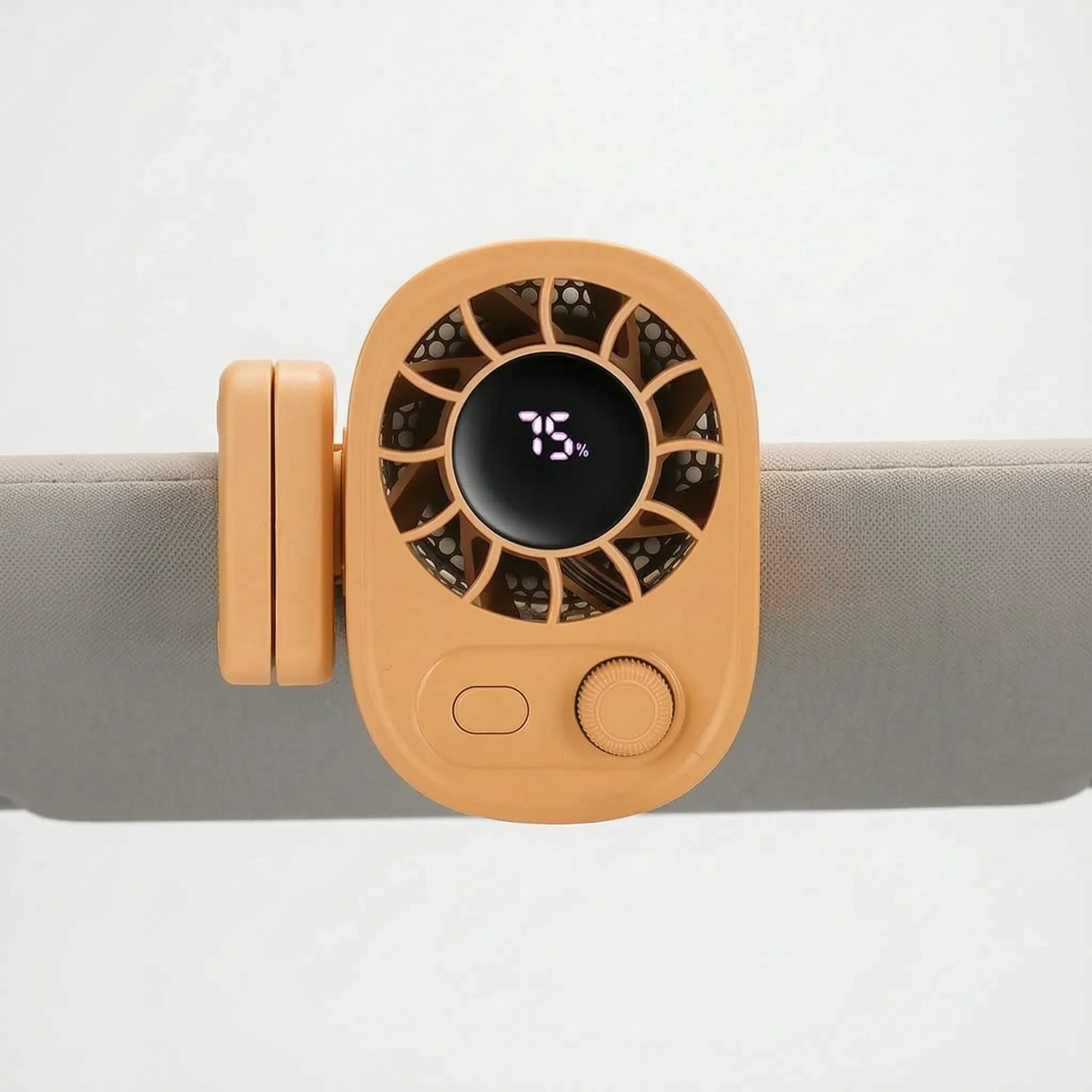 Of the fan's adjustable clip and degree rotating head, highlighting its versatility and compact design