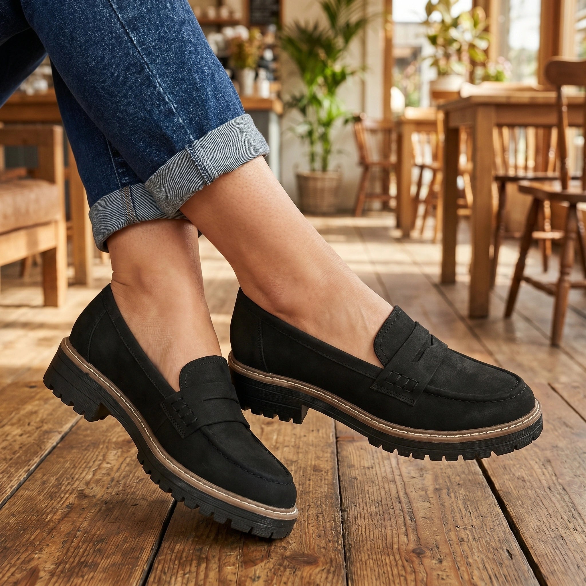 Close up of the Womens Supportive Loafers showing the luxurious fabric texture and precise stitching, showing their sophisticated design and quality craftsmanship.