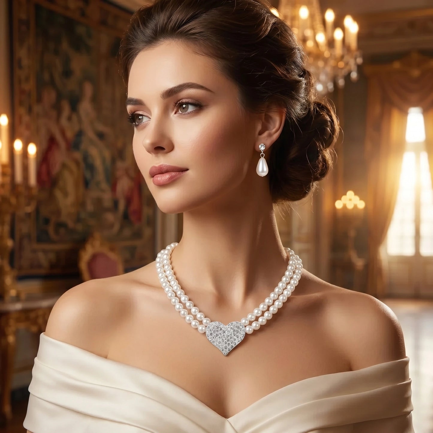 Back view of a model wearing the Womens Timeless Jewelry Set, showing intricate design details against a soft, neutral background.