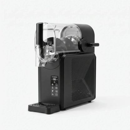 View of a sleek slush machine showcasing its digital control panel and elegant design for countertop use