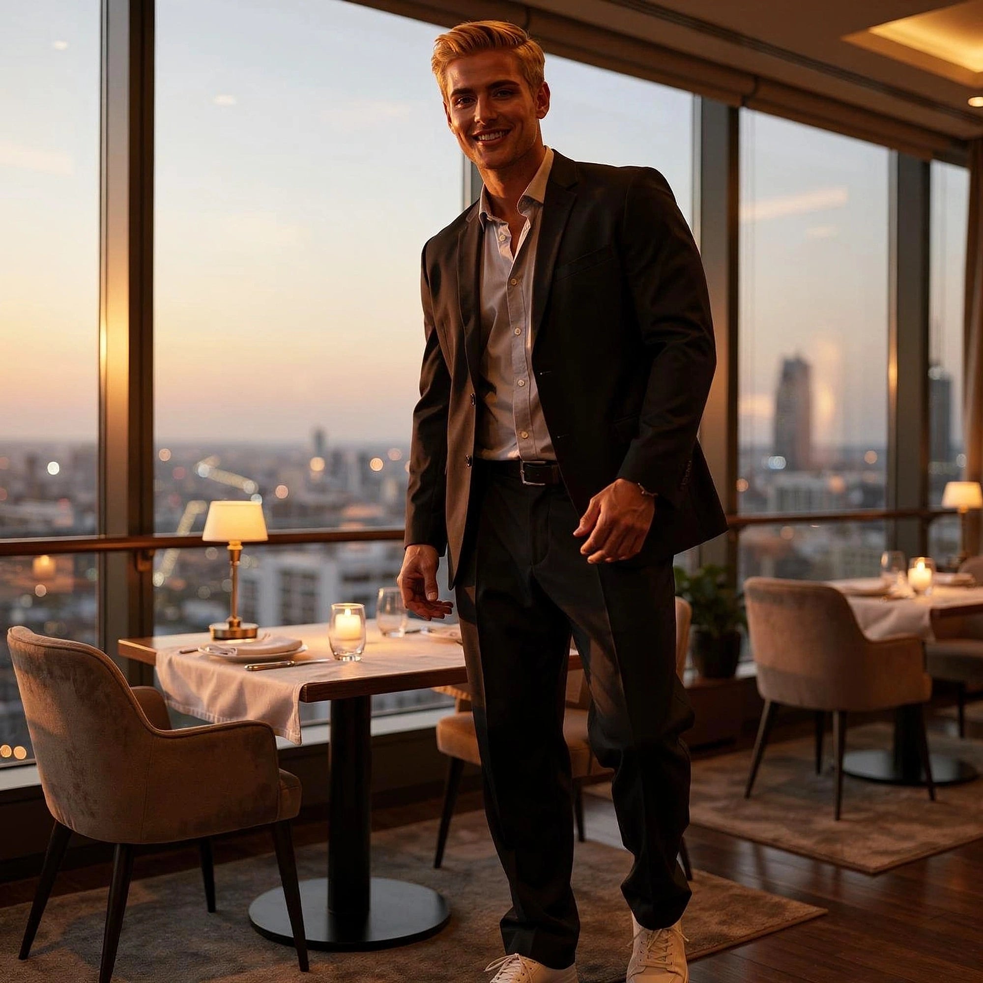 View of comfortable loose fit formal trousers in charcoal gray fabric, featuring a smooth texture and relaxed waistband