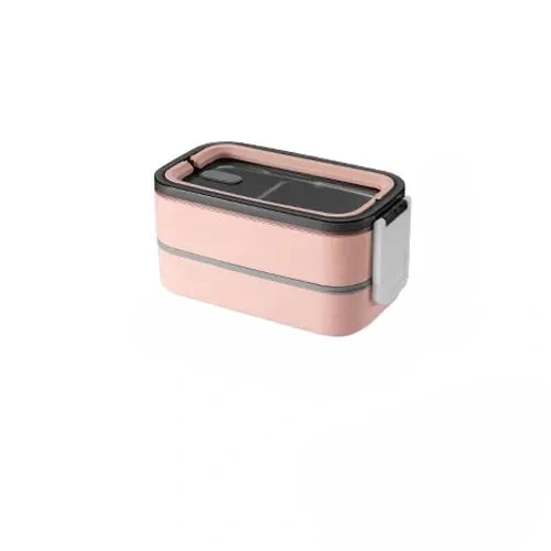View of a sleek stainless steel double layer lunch box featuring a smooth silver finish and secure lid, showcasing its modern design