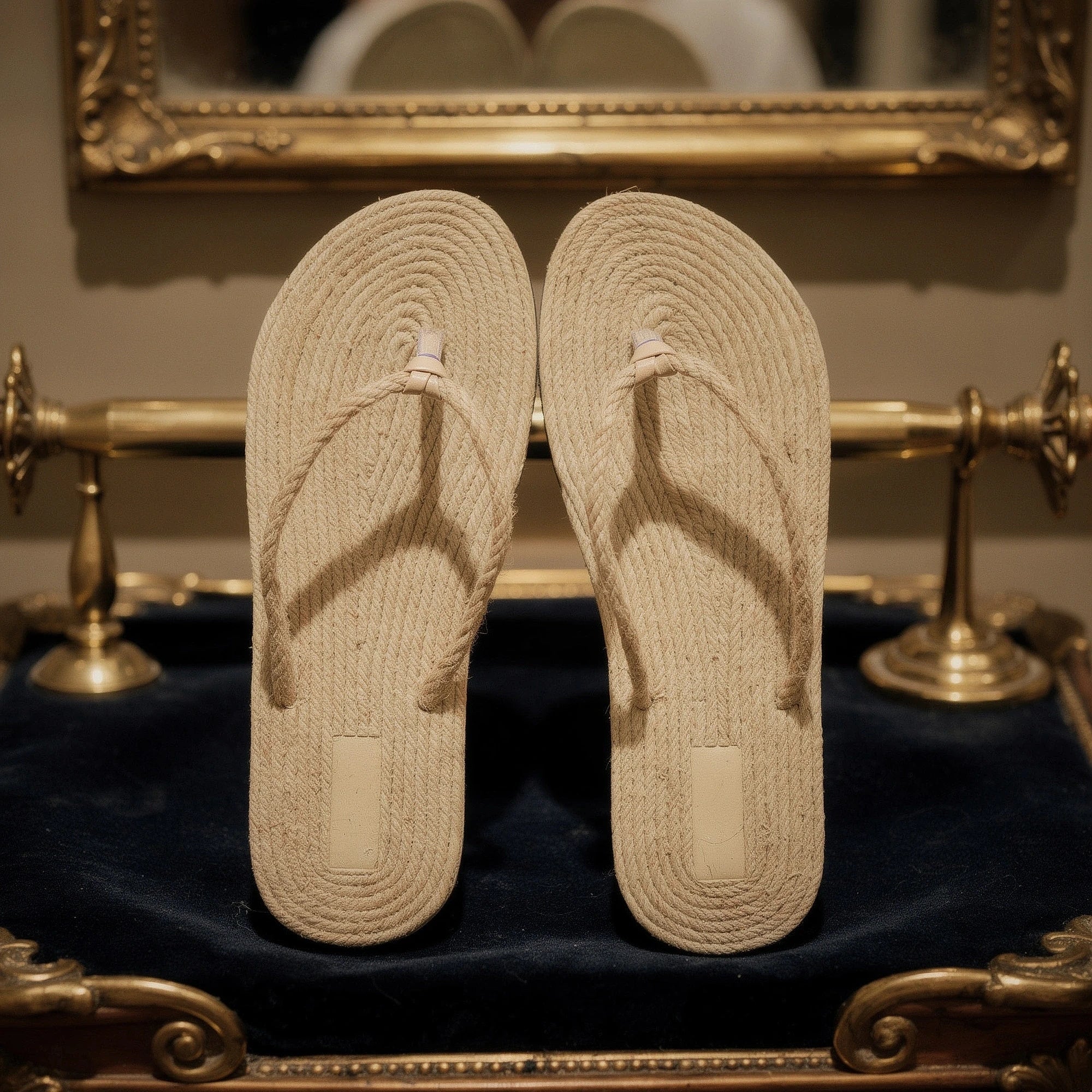 View of chic casual straw flip flop sandals in light beige with a woven texture and comfortable footbed
