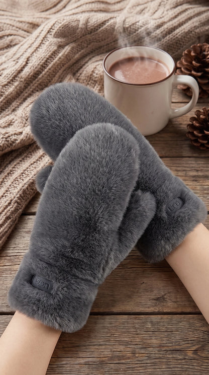Close up view of the Womens Cozy Plush Winter Gloves showing the soft fabric and intricate stitching details against a neutral background.