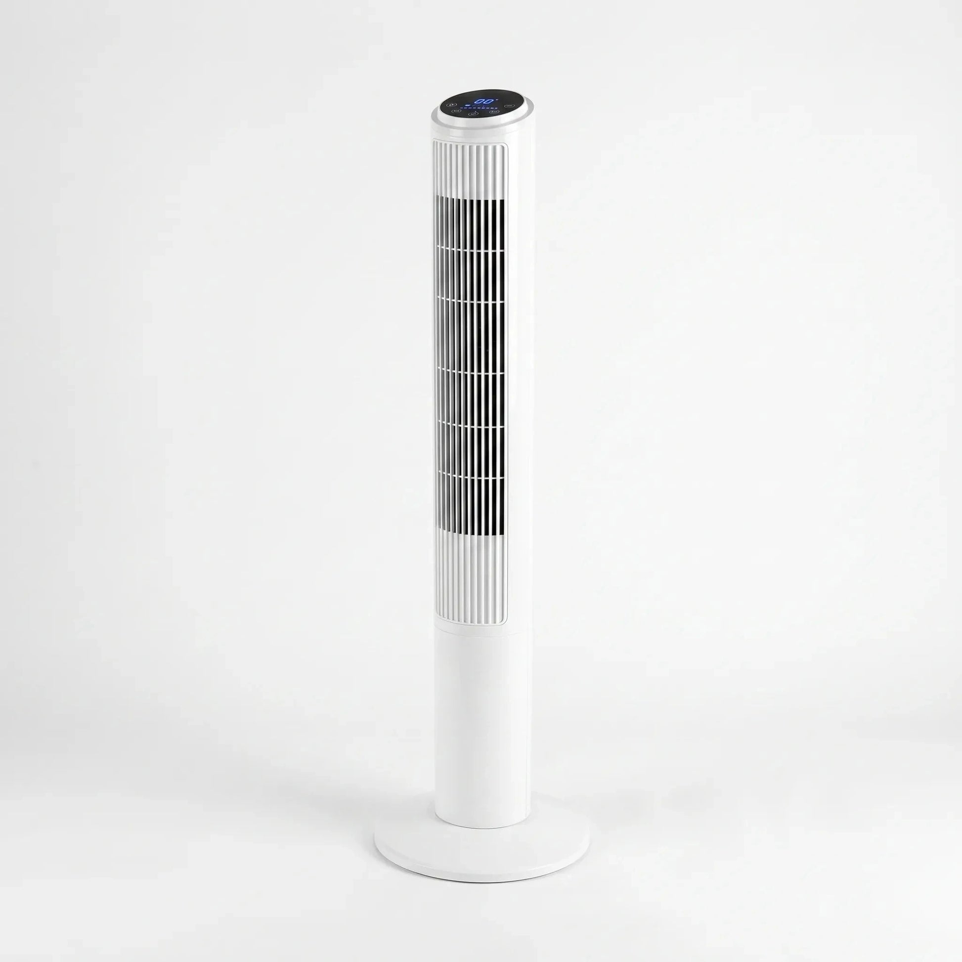 Of the tower fan's intuitive control panel highlighting touch buttons and Wi Fi connectivity options for easy operation