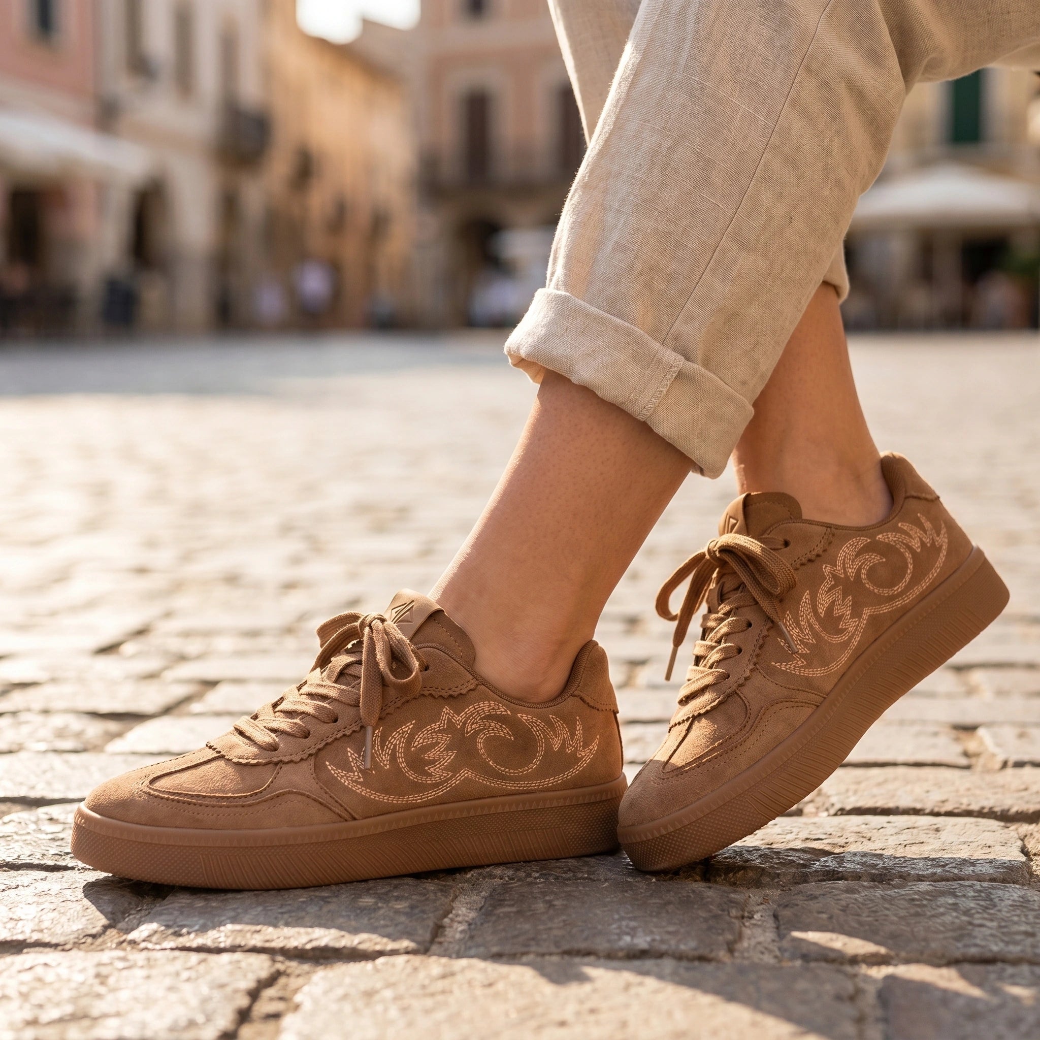 Close up view showing the breathable fabric and precise stitching of the Womens Supportive Summer Sneakers, showing their quality and attention to .