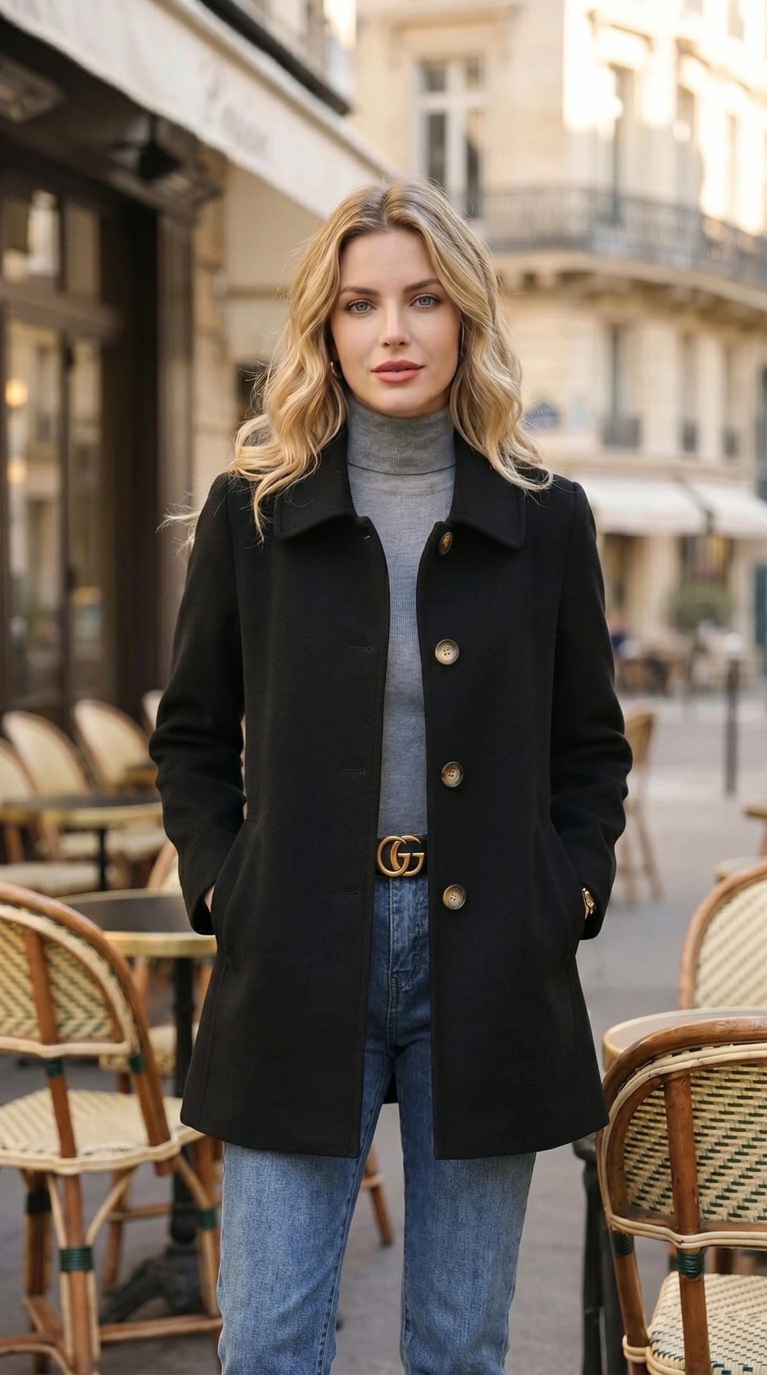 A model showcases the Womens Slim Autumn Jacket in a rich burgundy color, styled with high waisted trousers against a neutral background.