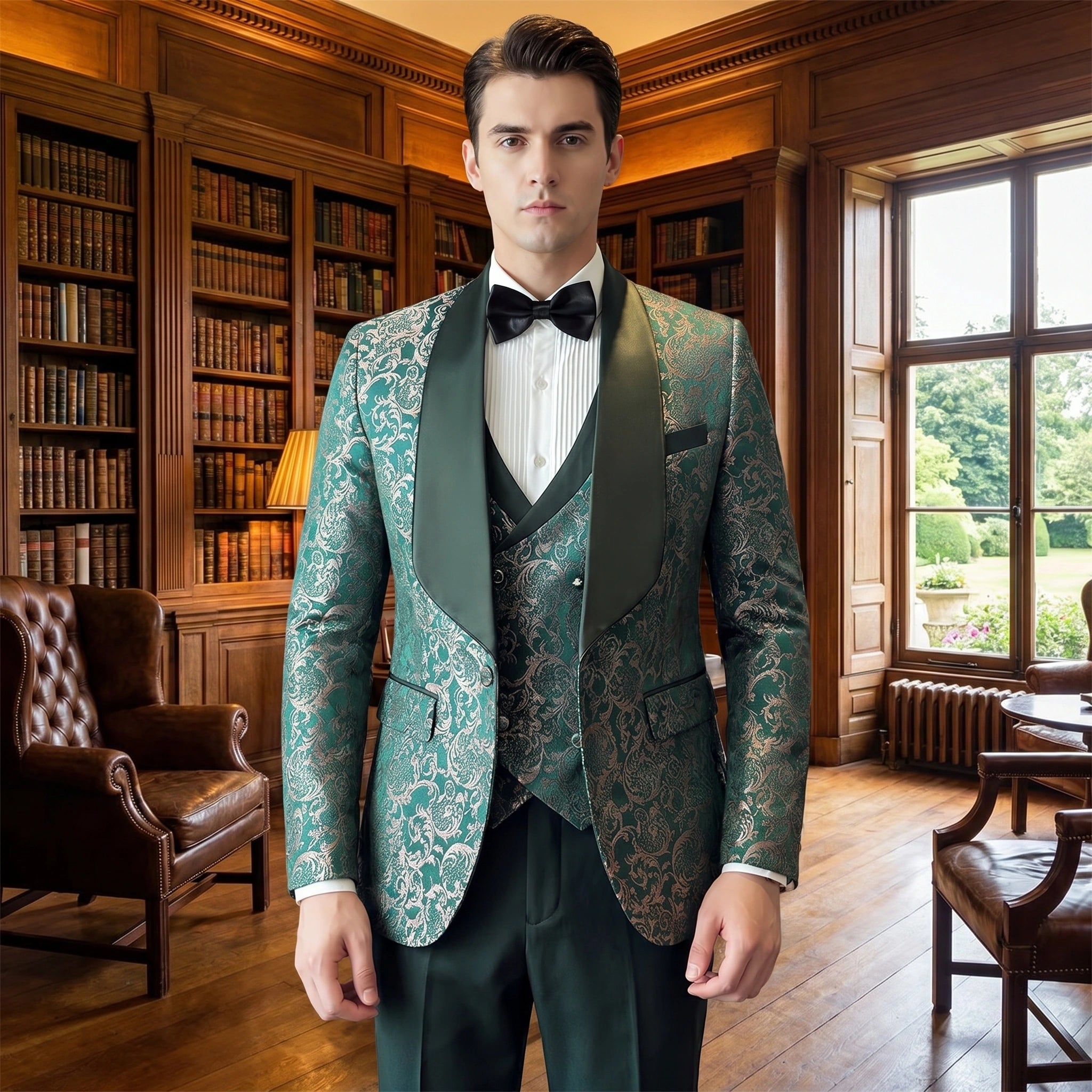 Close up view of the Mens Slim Four Seasons Suit showing the fine fabric texture and precise stitching details against a neutral background.