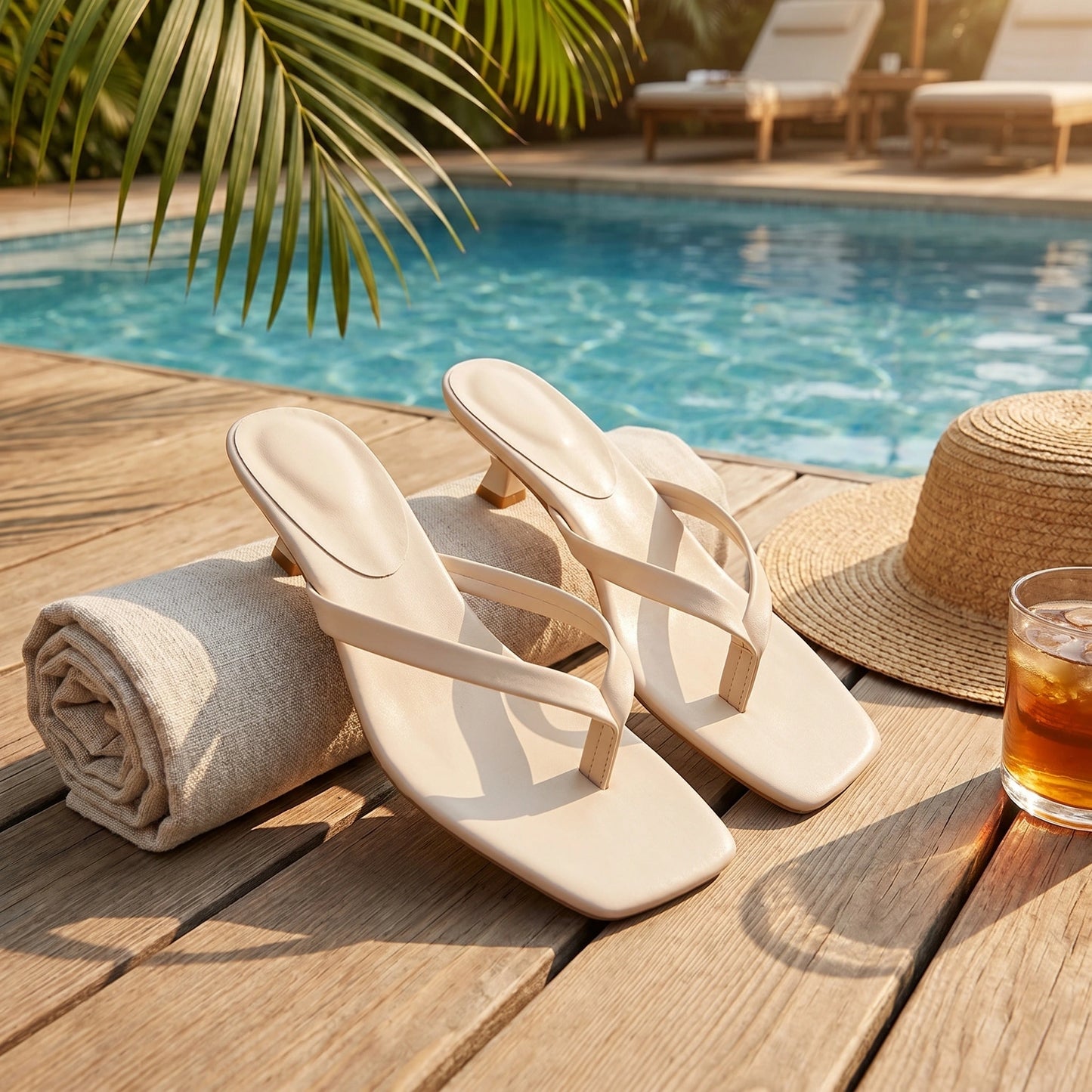 Close up view of the Womens Comfortable Summer Slides showing the soft fabric, precise stitching, and design perfect for summer outings.