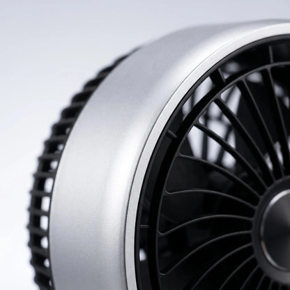 Of the fan's adjustable airflow settings and sleek design, highlighting the intuitive control panel and elegant finish
