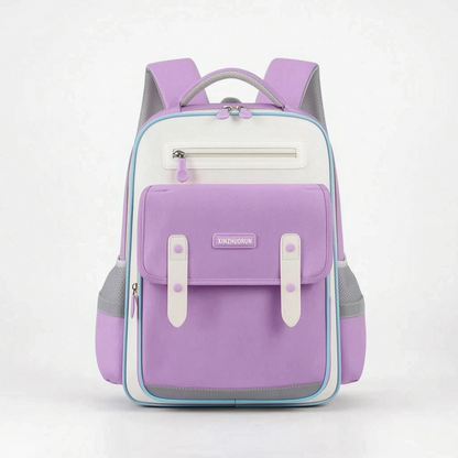 View of a stylish molded nylon school backpack for kids, featuring a vibrant blue color and comfortable padded straps