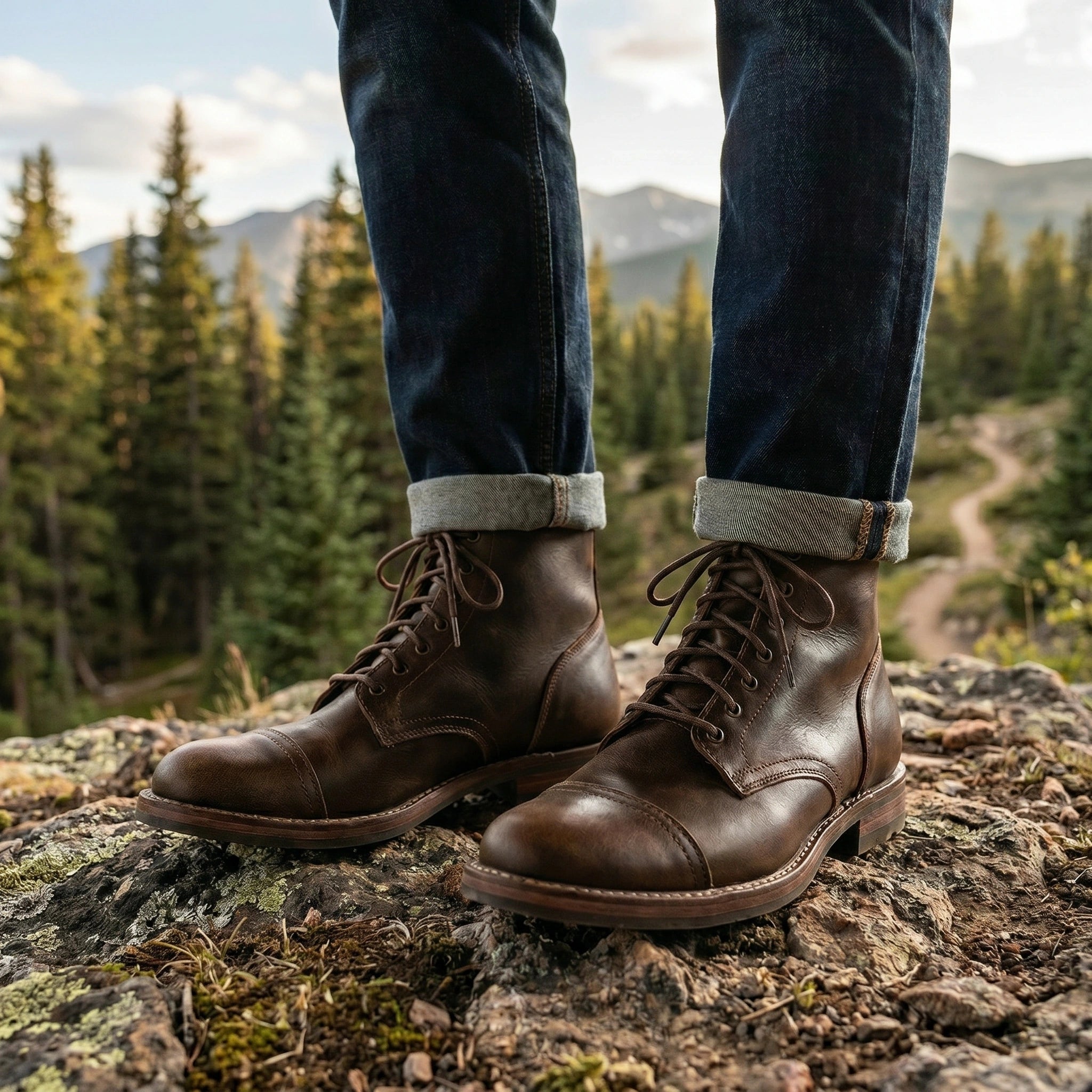 Close up view of the rugged orthopedic lace up boots showing detailed stitching and durable fabric, showing their secure and design.