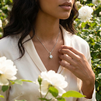 Back view of a model showing the Womens Dazzling Necklace, showing its intricate design and sophisticated craftsmanship against a soft, neutral background.