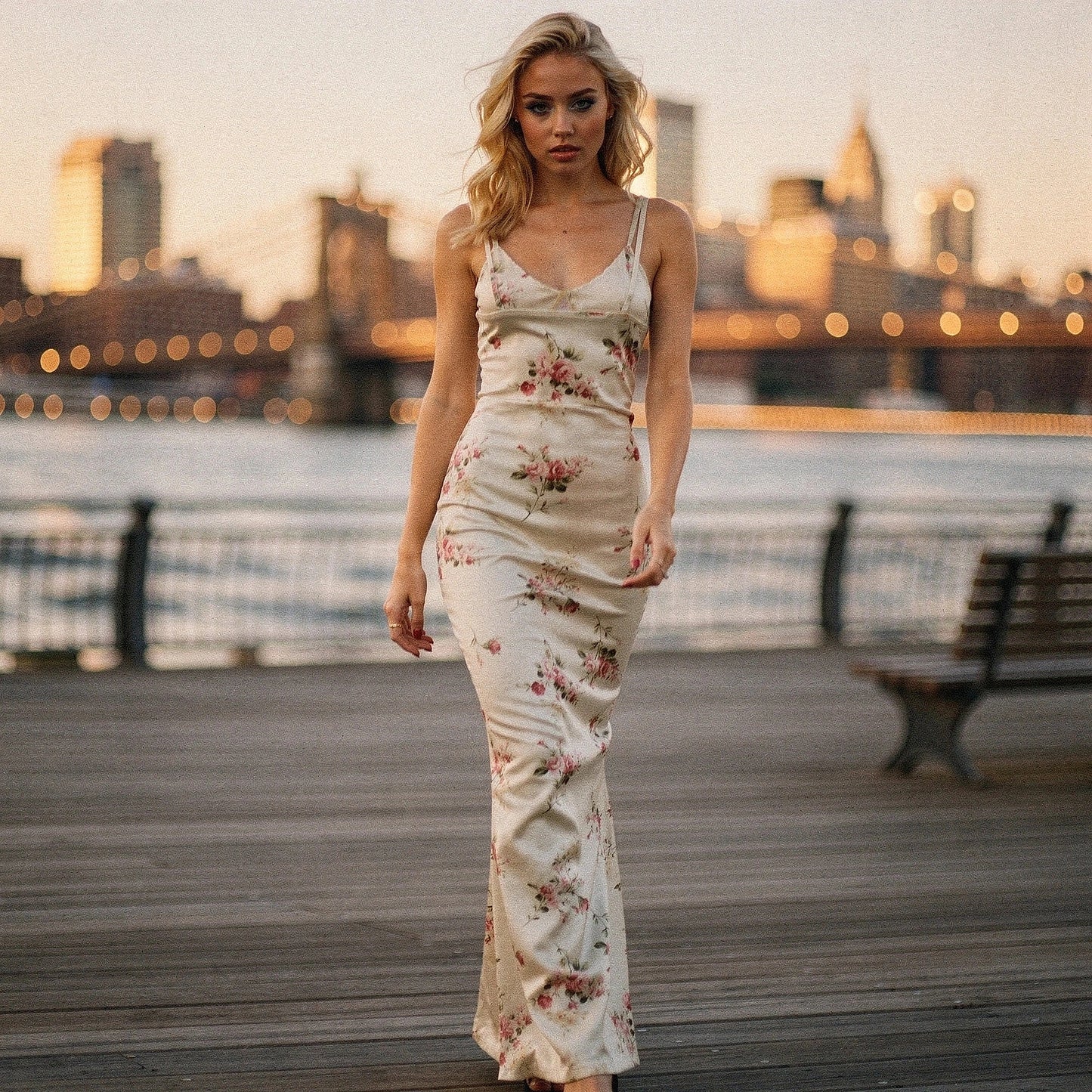 Elegant bodycon maxi dress featuring a vibrant floral print, view highlighting the soft fabric and intricate details