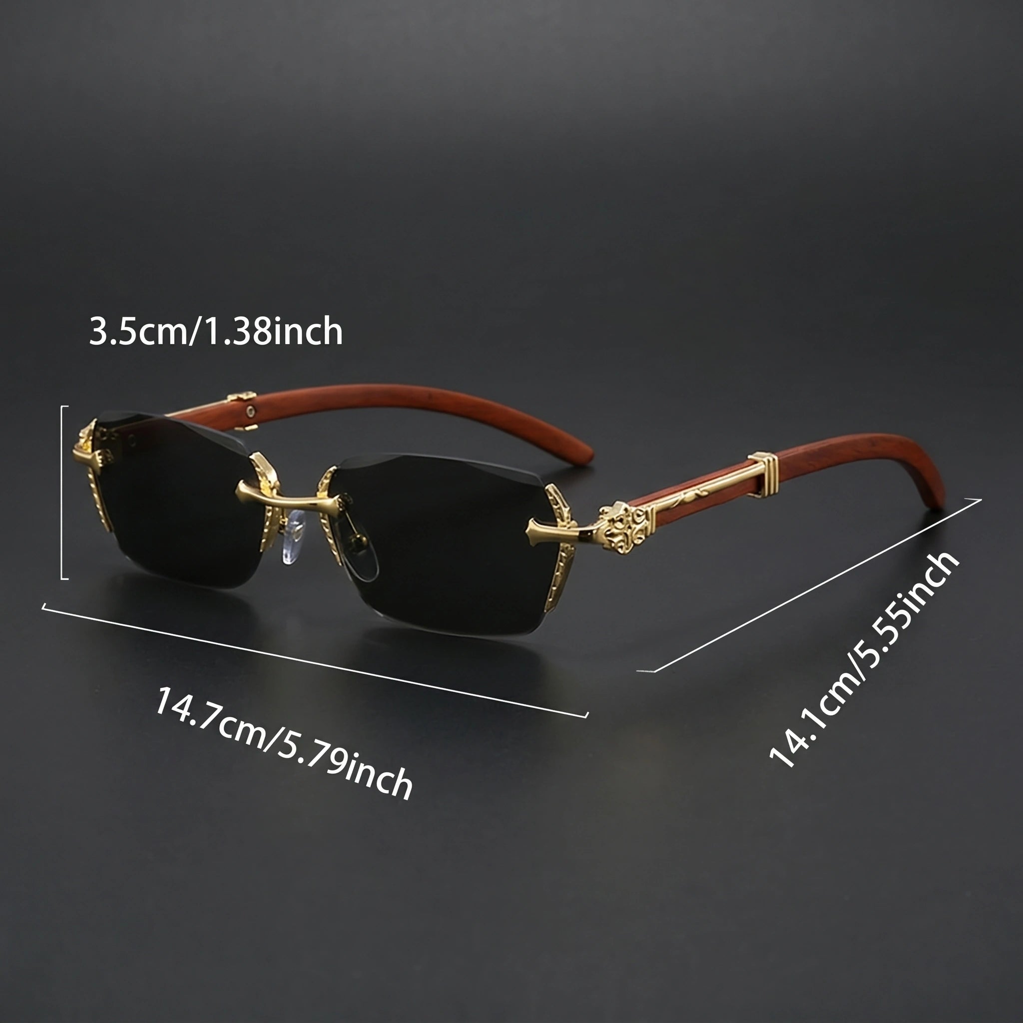 Back view of men's gradient semi rimless sunglasses showing the sleek construction details against a neutral background, perfect for adding a touch of luxury to any outfit.