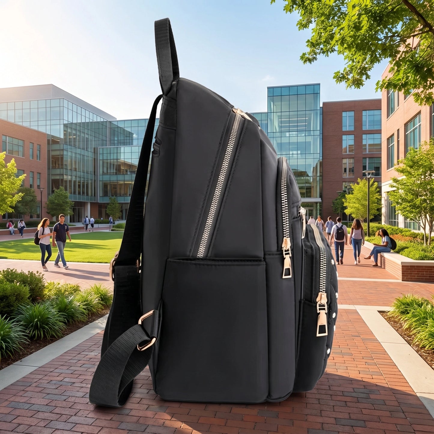 AquaVista Sleek Water Resistant Nylon School Backpack for Women