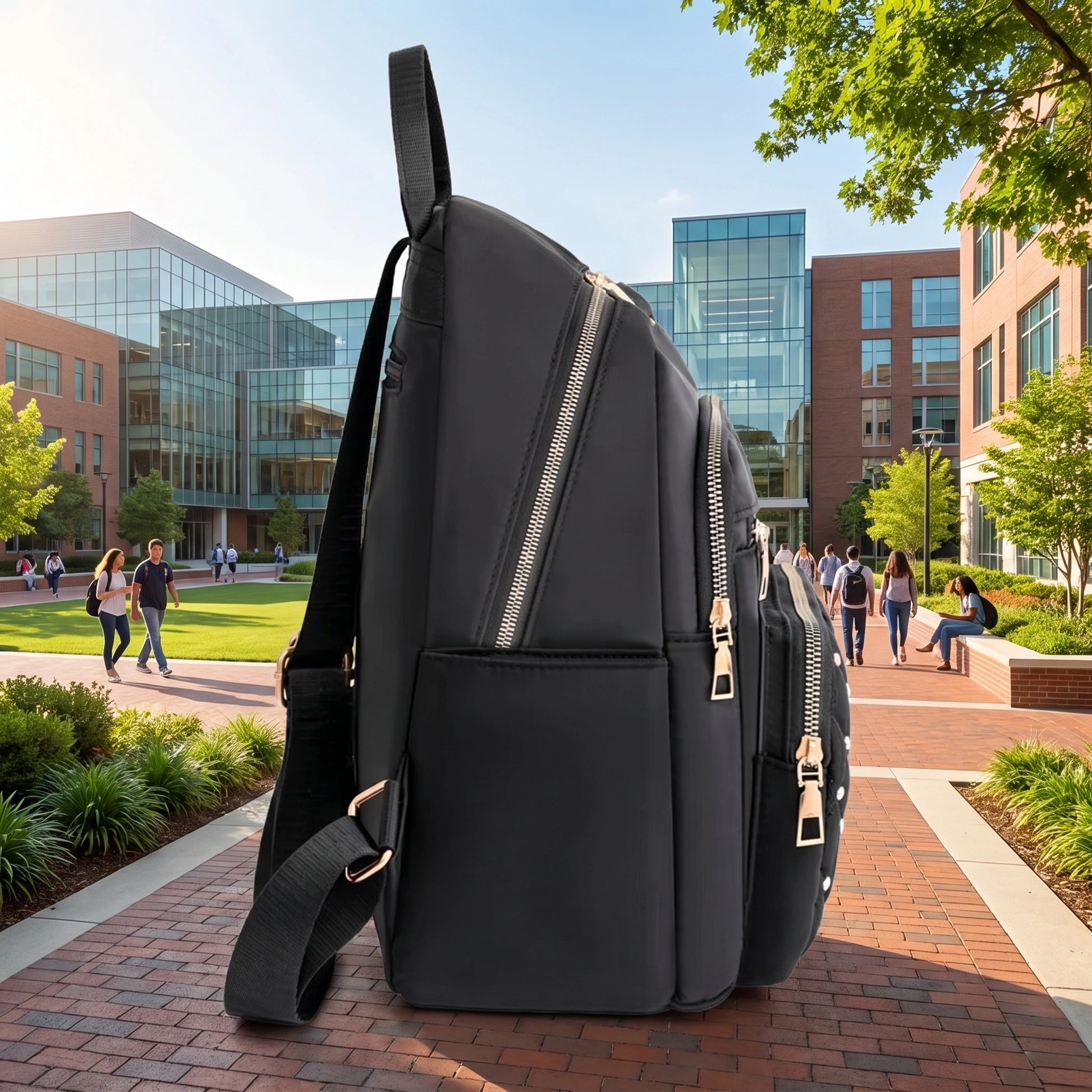 AquaVista Sleek Water Resistant Nylon School Backpack for Women