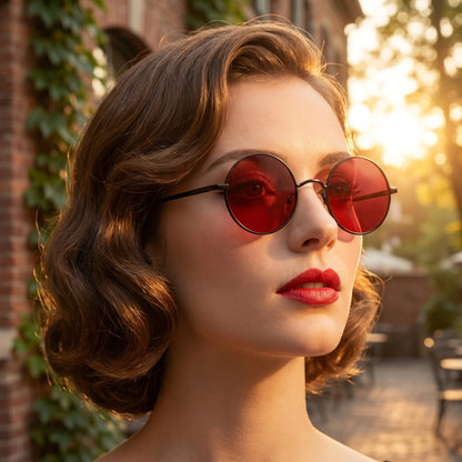 Close up of Womens Vintage Polarized Sunglasses showing the frame design and premium polarized lenses against a soft, neutral background.