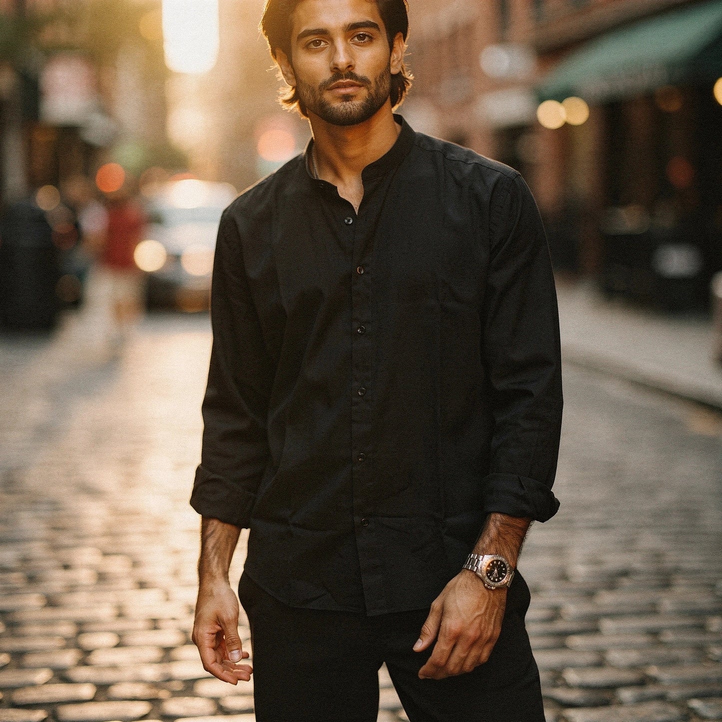 Lightweight, breathable summer henley shirt in light gray, featuring a relaxed fit and button placket, view