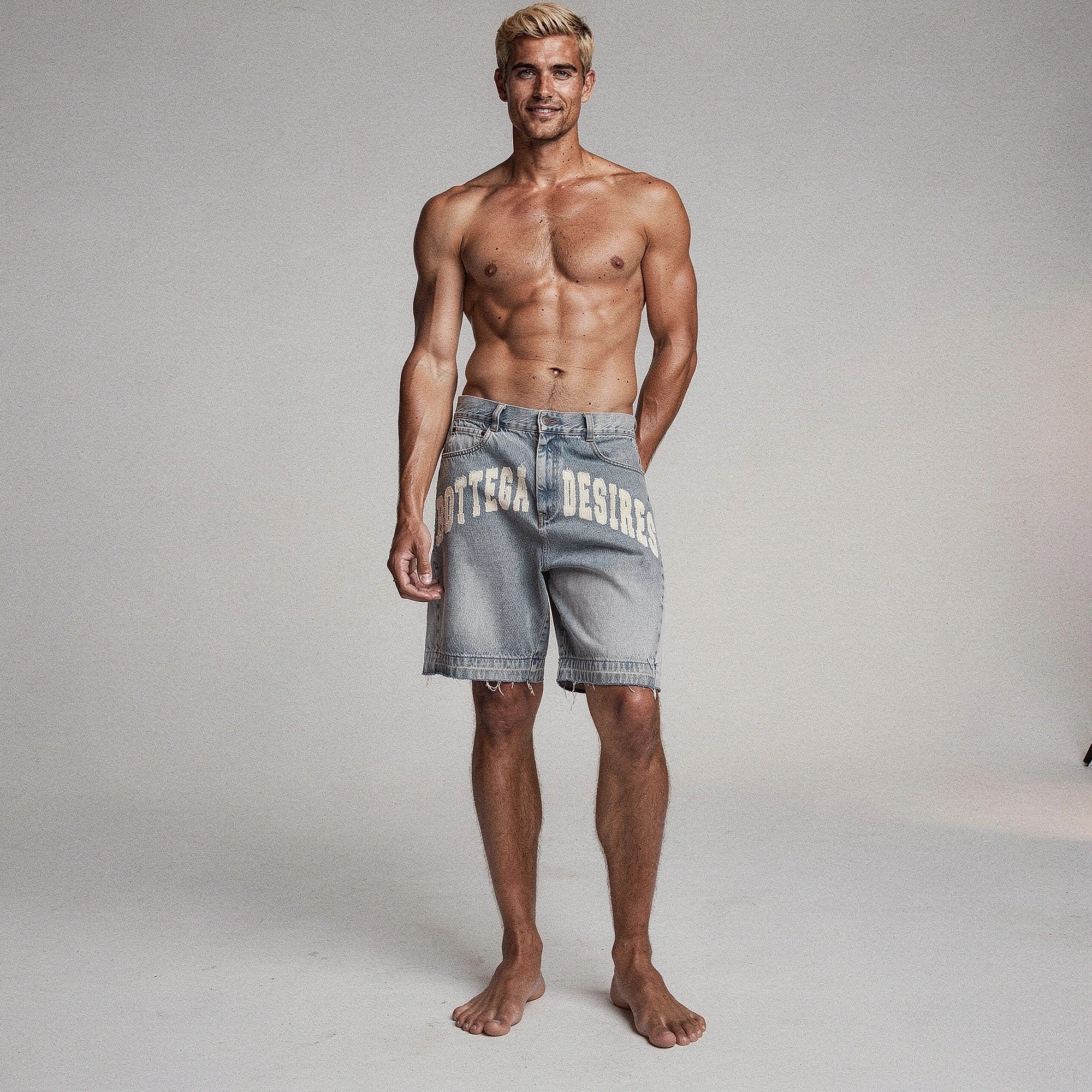 Light gray summer shorts made of breathable fabric, featuring a loose fit and elastic waistband, view