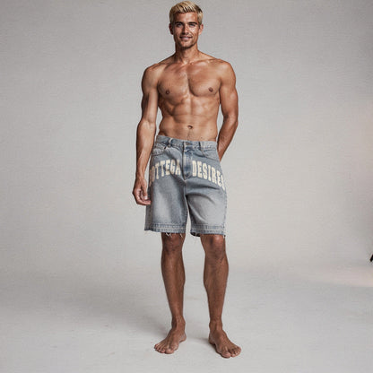 Light gray summer shorts made of breathable fabric, featuring a loose fit and elastic waistband, view