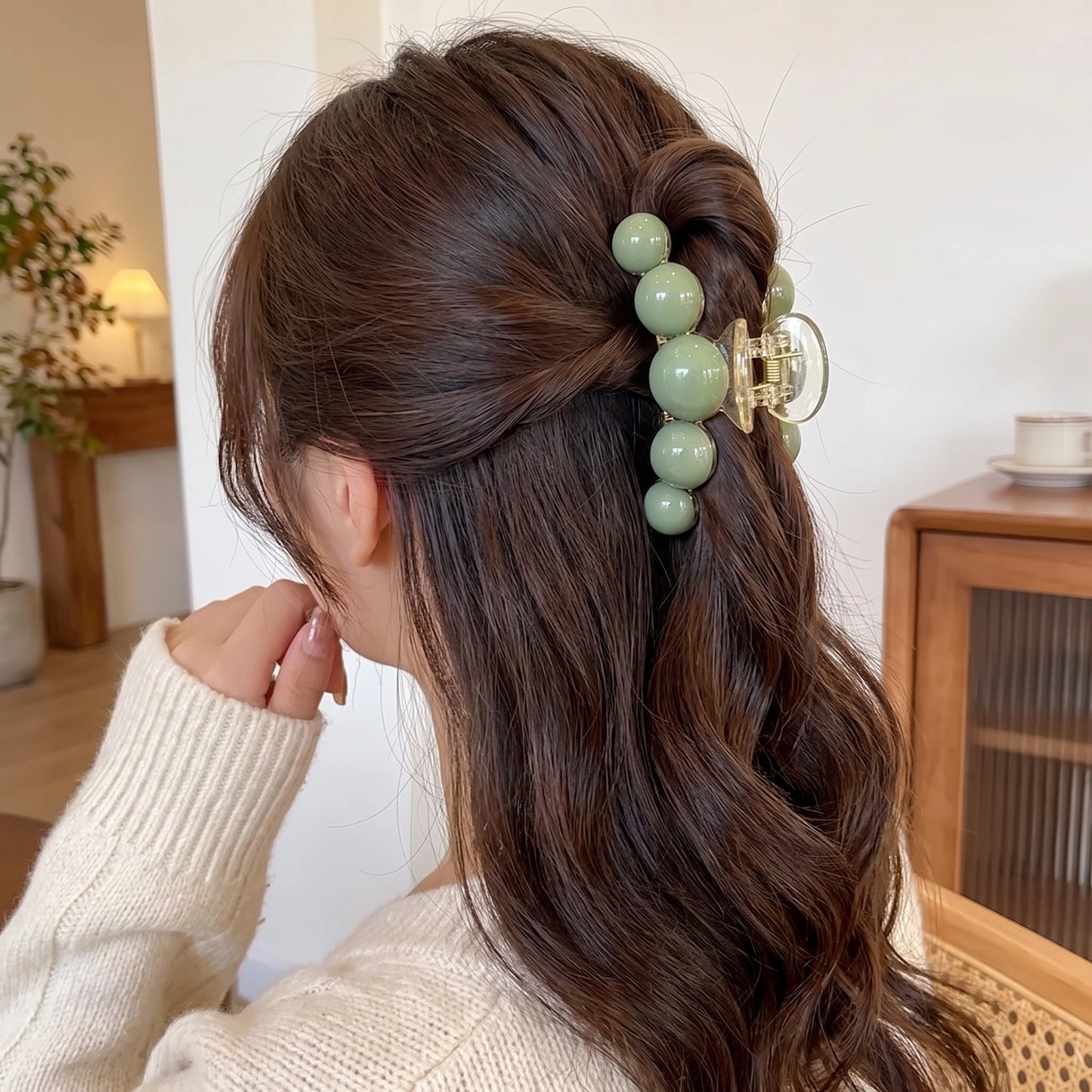 Close up view of the Womens Refined Hair Clip showing intricate detailing and stitching, perfect for enhancing sophisticated hairstyles.