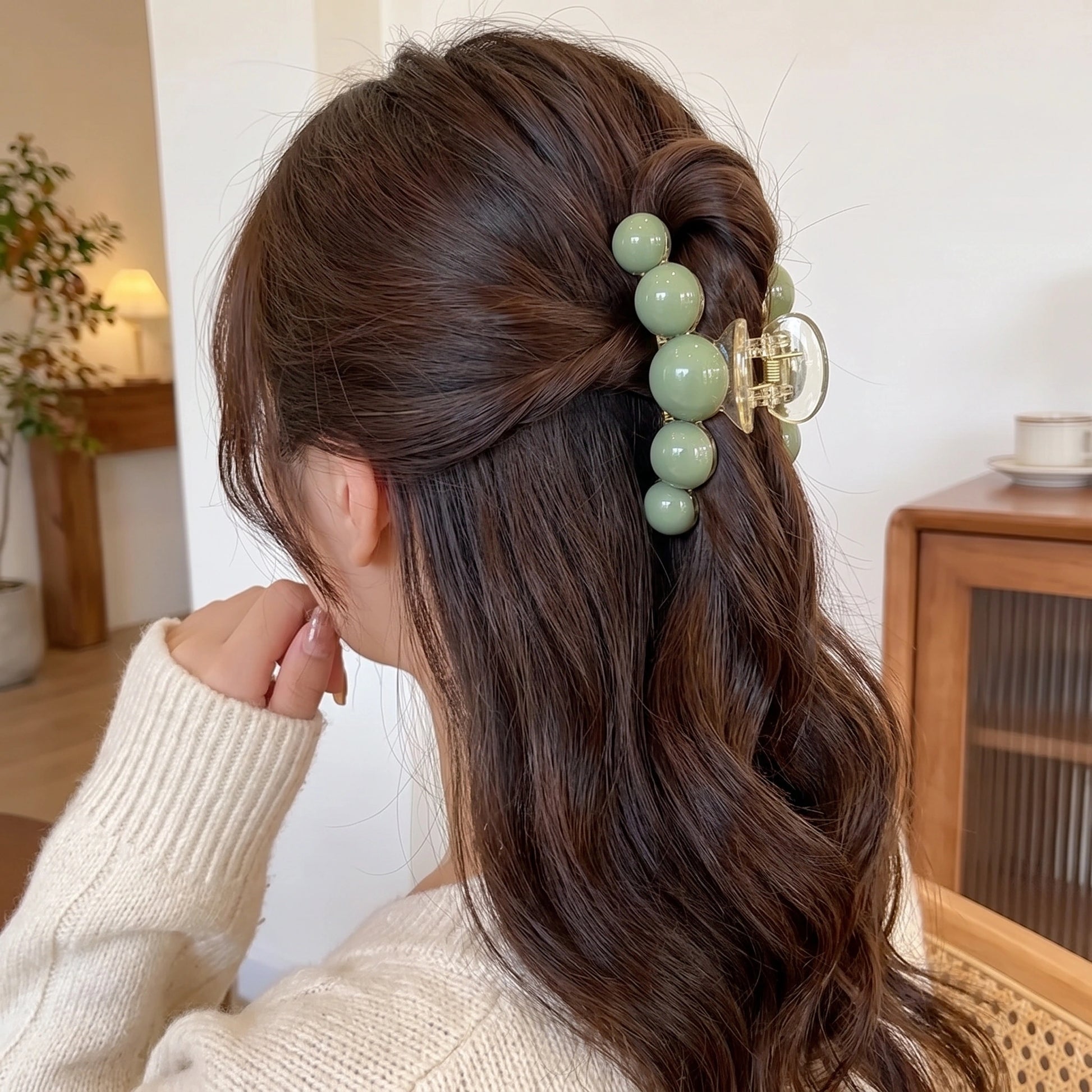 Close up view of the Womens Refined Hair Clip showing intricate detailing and stitching, perfect for enhancing sophisticated hairstyles.